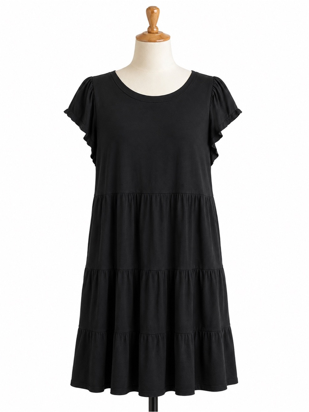 Time and Tru Black Tiered Ruffle Sleeve Mini Dress